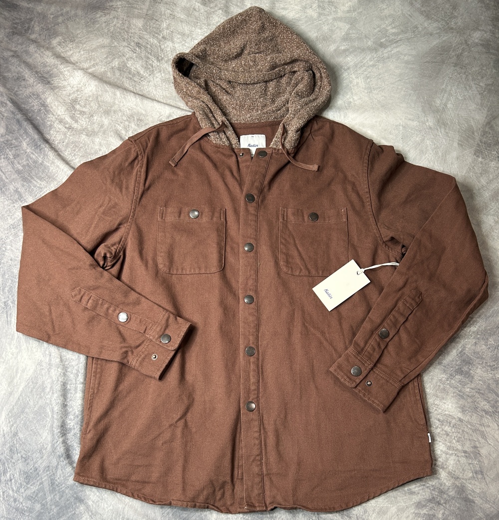 Katin Shirt Mens Medium Brown Harold Hood Flannel Snap Front Long Sleeve